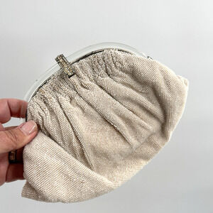 Vintage Josef Handbag Purse Bag France White Hand Micro Beaded Lucite Pleated